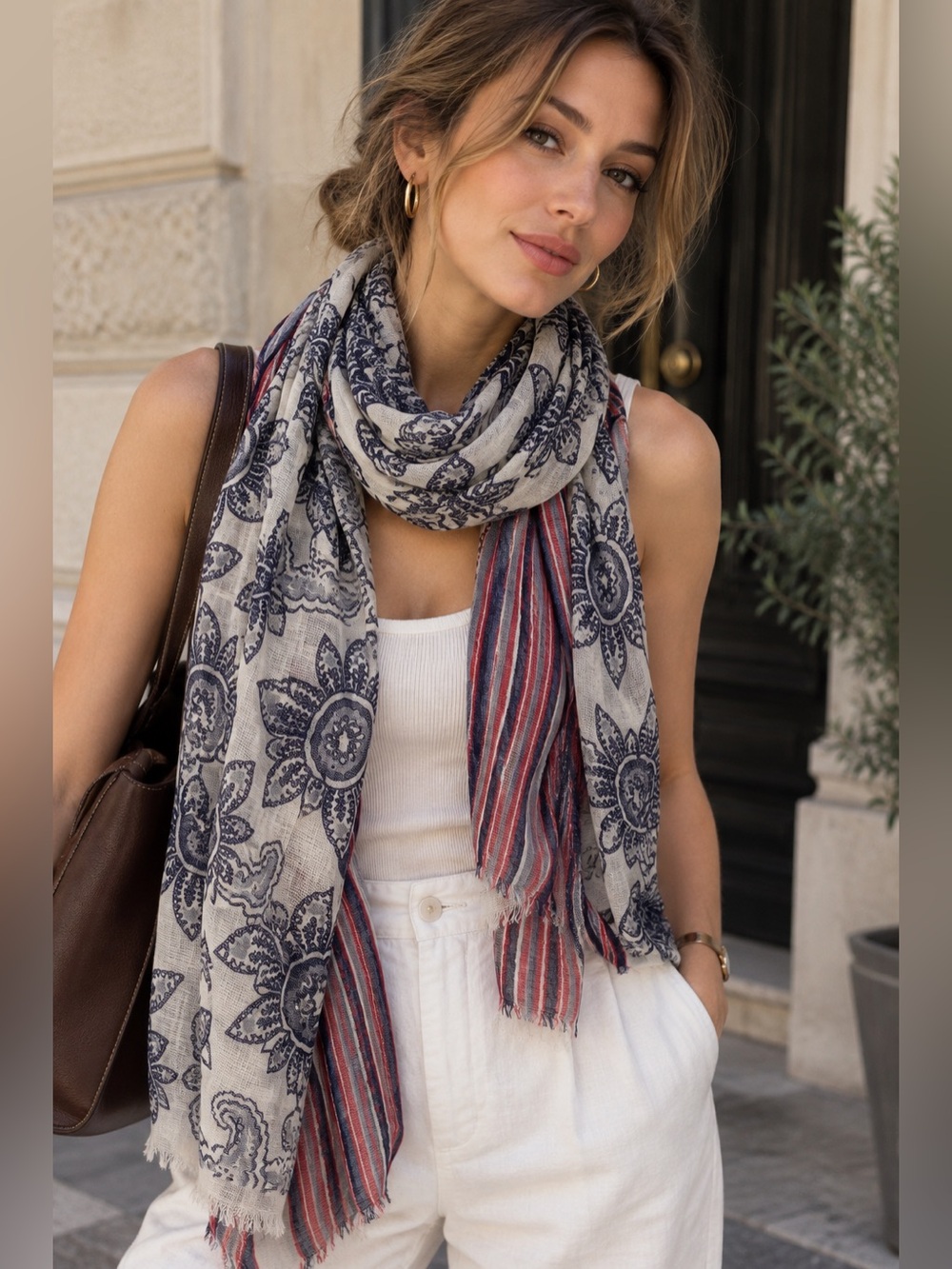 Massimo Dutti Paisley Floral Stripe Lightweight Scarf